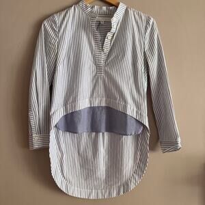 Veronica Beard Blue and White Striped Button Front Tunic Shirt High-Low Size 0